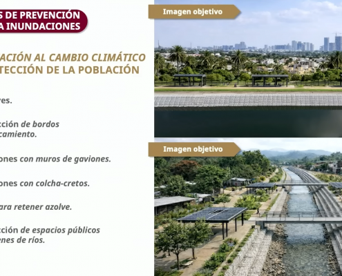 Diapositiva con avances de obras de protección contra inundaciones en Acapulco