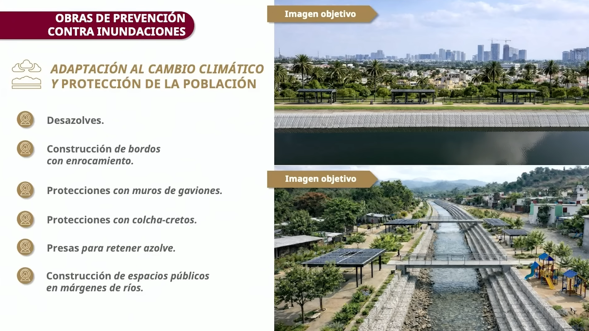 Diapositiva con avances de obras de protección contra inundaciones en Acapulco